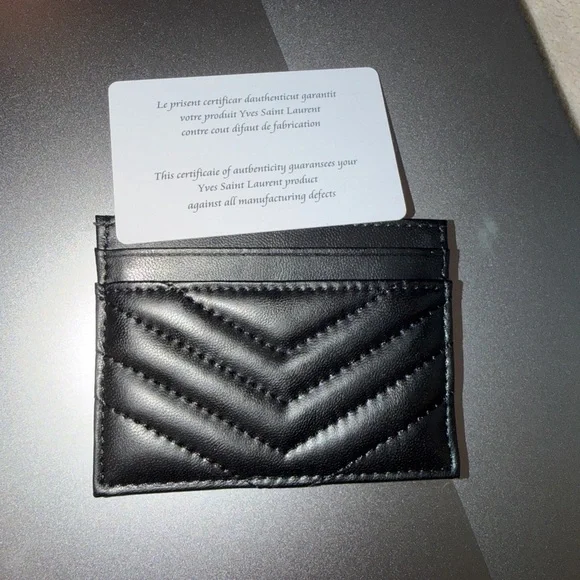 Saint Laurent Black Leather Textured Card Holder - Picture 2 of 5